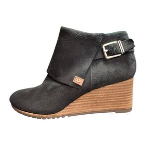 Dr Scholls Create Wedge Heeled Zip-Up Bootie Womens Size 8.5M Black Classic